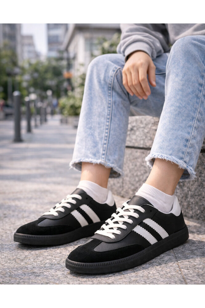 retro sneaker spor ayakkabı kadın günlükB75806 Renkli Rahat Hafif Günlük Yürüyüş Ayakkabısı Siyah - 36