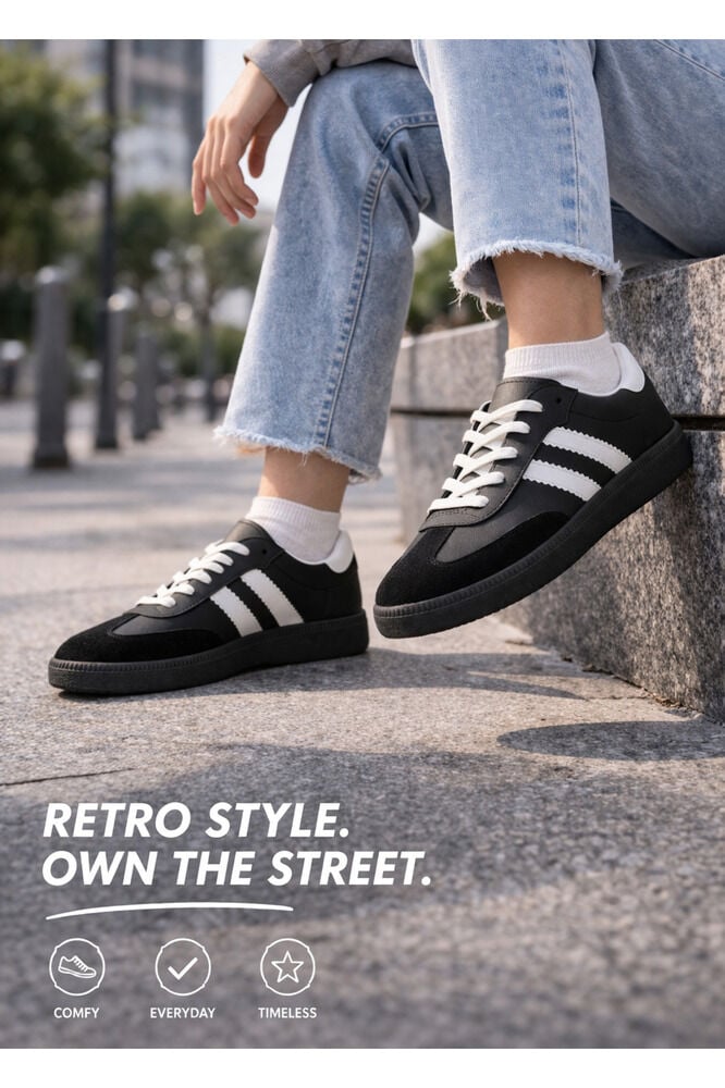 retro sneaker spor ayakkabı kadın günlükB75806 Renkli Rahat Hafif Günlük Yürüyüş Ayakkabısı Siyah - 37