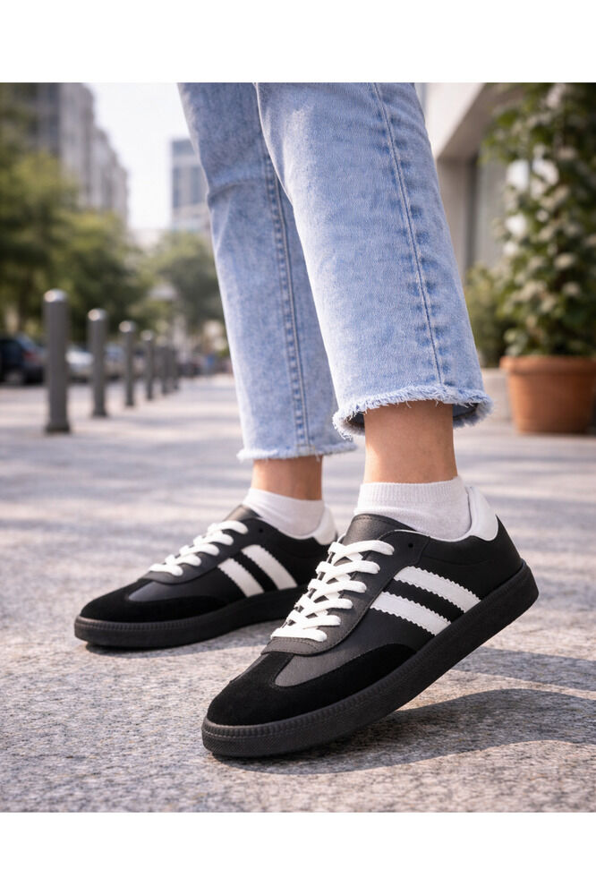 retro sneaker spor ayakkabı kadın günlükB75806 Renkli Rahat Hafif Günlük Yürüyüş Ayakkabısı Siyah - 37