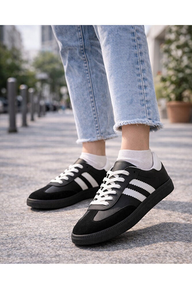 retro sneaker spor ayakkabı kadın günlükB75806 Renkli Rahat Hafif Günlük Yürüyüş Ayakkabısı Siyah - 40