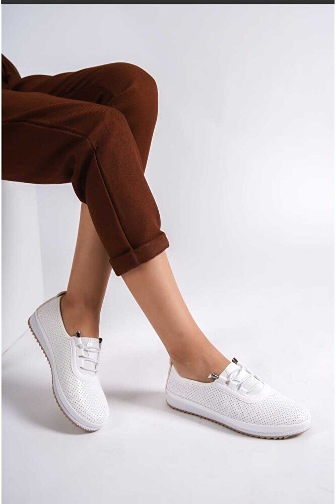 Delikli Rahat Esnek Yumuşak Ortopedik Comfort Ayakkabı Beyaz - 37