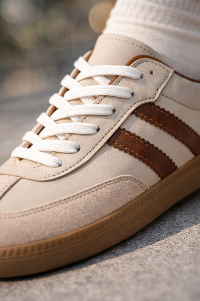 retro sneaker spor ayakkabı kadın günlükB75806 Renkli Rahat Hafif Günlük Yürüyüş Ayakkabısı Bej Taba Kahverengi - 39