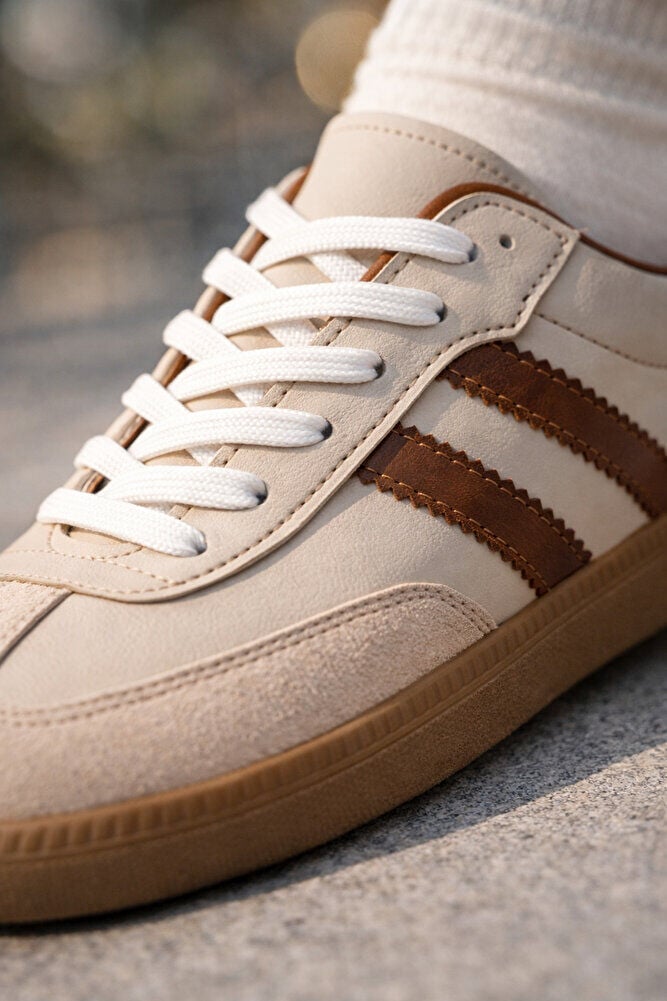 retro sneaker spor ayakkabı kadın günlükB75806 Renkli Rahat Hafif Günlük Yürüyüş Ayakkabısı Bej Taba Kahverengi - 39