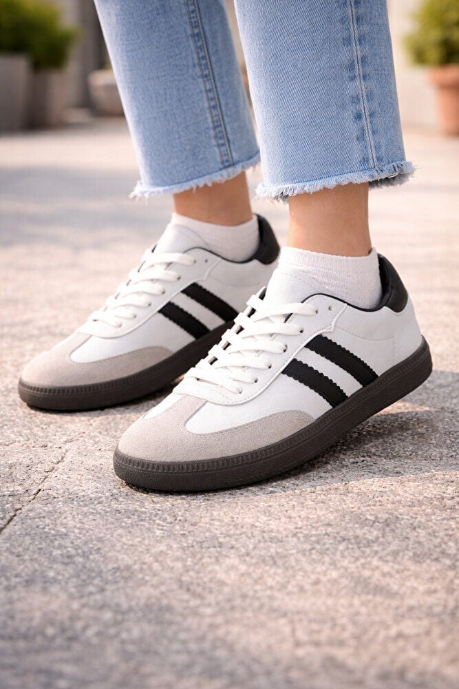 retro sneaker spor ayakkabı kadın günlükB75806 Renkli Rahat Hafif Günlük Yürüyüş Ayakkabısı Beyaz Siyah - 38