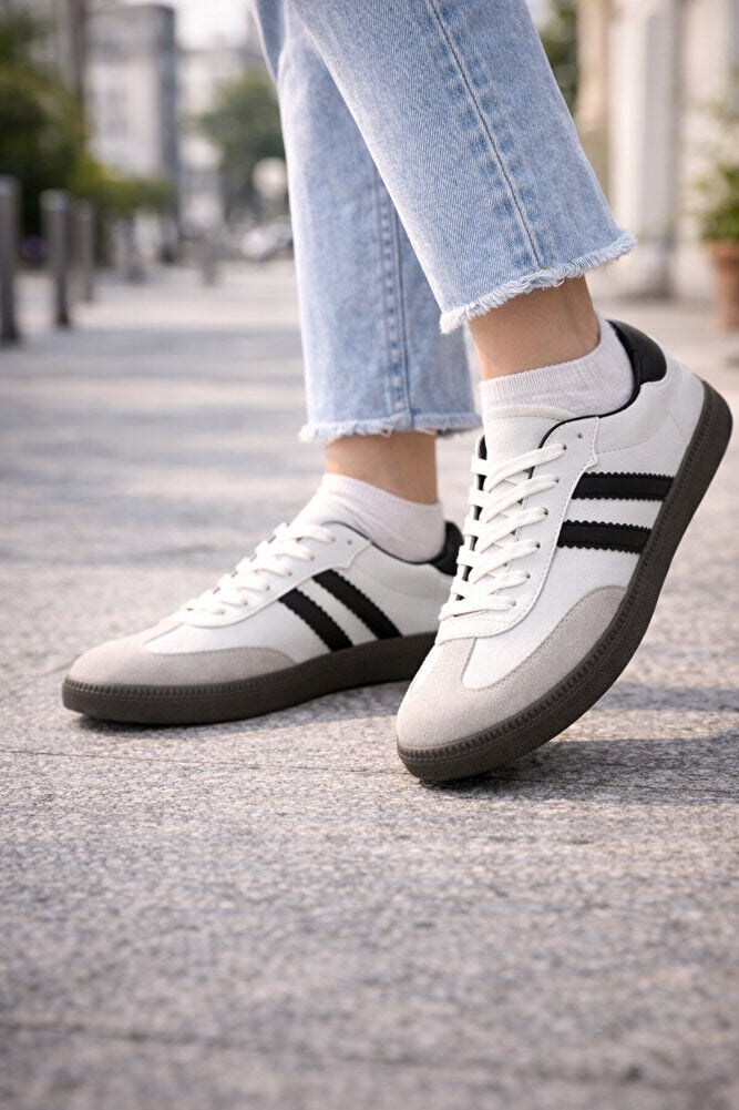 retro sneaker spor ayakkabı kadın günlükB75806 Renkli Rahat Hafif Günlük Yürüyüş Ayakkabısı Beyaz Siyah - 39