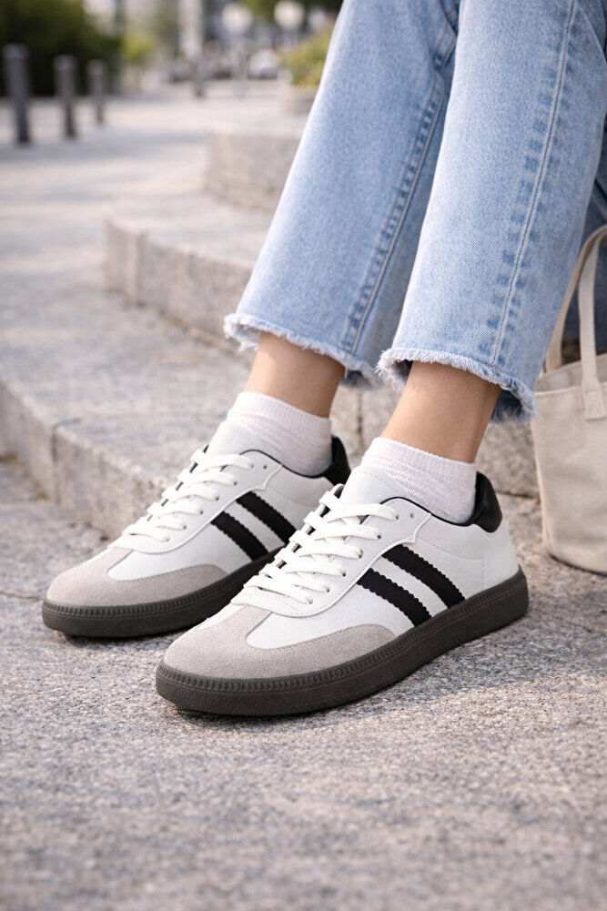 retro sneaker spor ayakkabı kadın günlükB75806 Renkli Rahat Hafif Günlük Yürüyüş Ayakkabısı Beyaz Siyah - 36