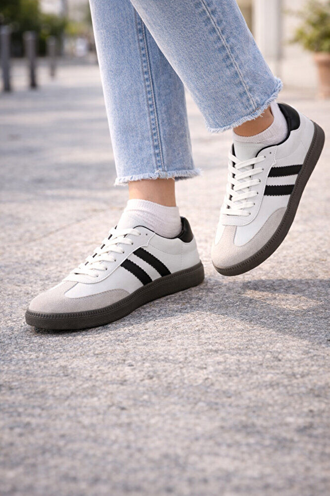 retro sneaker spor ayakkabı kadın günlükB75806 Renkli Rahat Hafif Günlük Yürüyüş Ayakkabısı Beyaz Siyah - 37