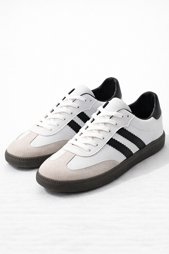 retro sneaker spor ayakkabı kadın günlükB75806 Renkli Rahat Hafif Günlük Yürüyüş Ayakkabısı Beyaz Siyah - 37