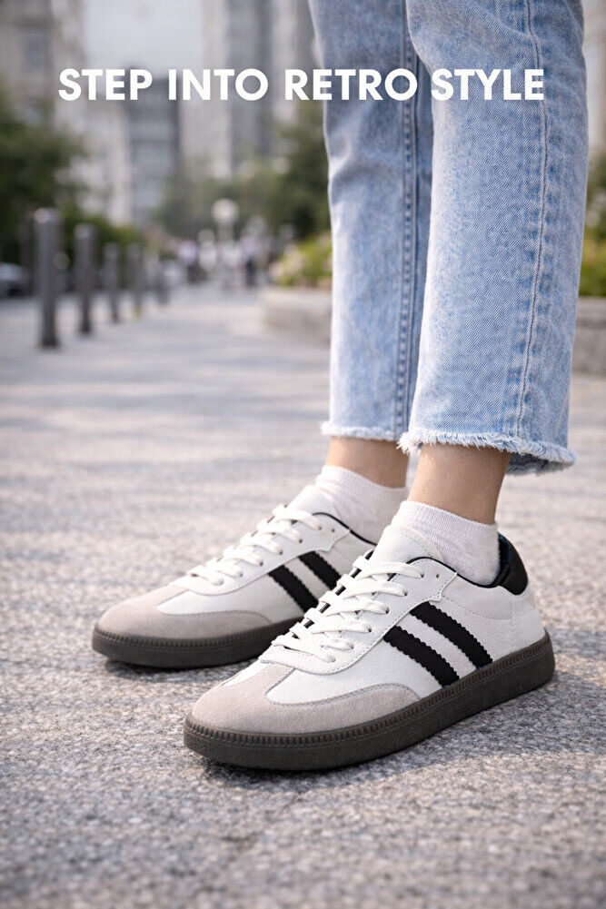 retro sneaker spor ayakkabı kadın günlükB75806 Renkli Rahat Hafif Günlük Yürüyüş Ayakkabısı Beyaz Siyah - 37