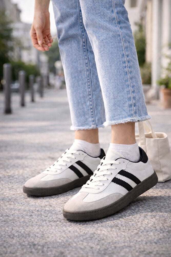 retro sneaker spor ayakkabı kadın günlükB75806 Renkli Rahat Hafif Günlük Yürüyüş Ayakkabısı Beyaz Siyah - 37