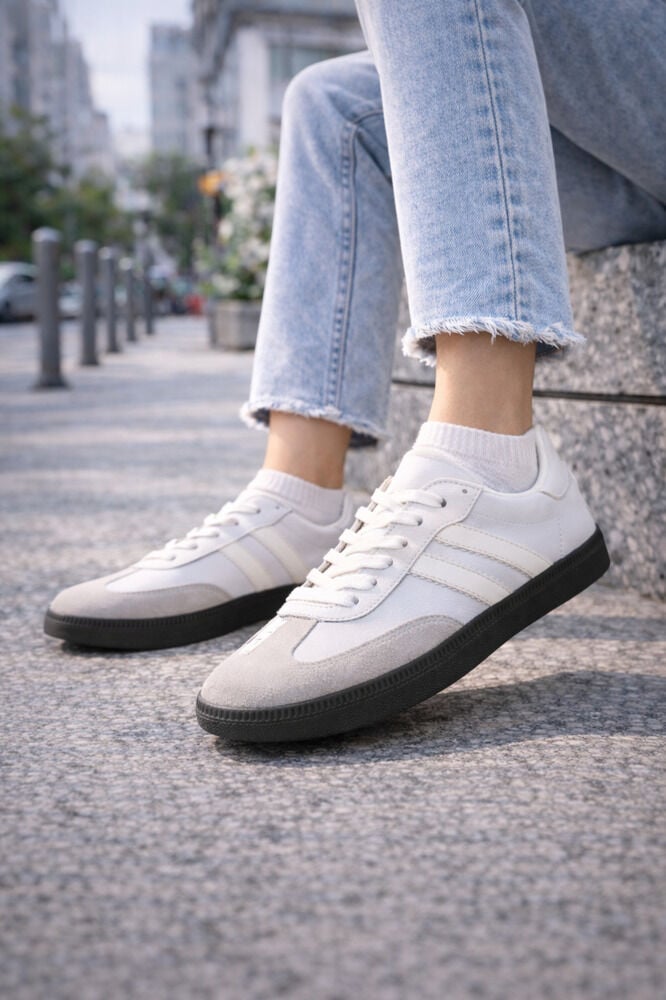 retro sneaker spor ayakkabı kadın günlükB75806 Renkli Rahat Hafif Günlük Yürüyüş Ayakkabısı Beyaz - 40