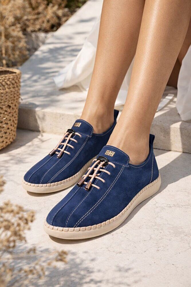 Comfort Sneaker Yumuşak Akıllı Bağcıklı Memory Taban Günlük Kaymaz Hafif Yürüyüş Ayakkabısı Lacivert - 39
