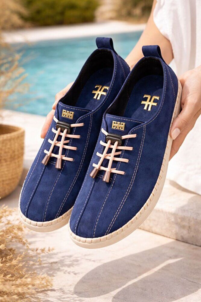 Comfort Sneaker Yumuşak Akıllı Bağcıklı Memory Taban Günlük Kaymaz Hafif Yürüyüş Ayakkabısı Lacivert - 39